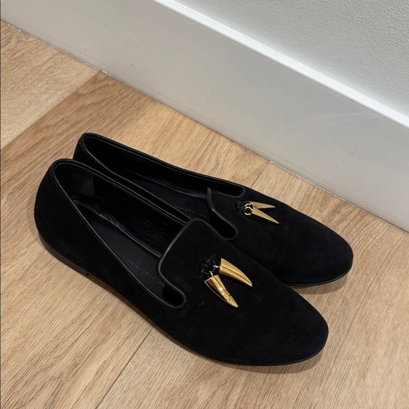 Giuseppe Zanotti Black Suede Loafers Gold Tusk Accent 41 - Picture 2 of 5